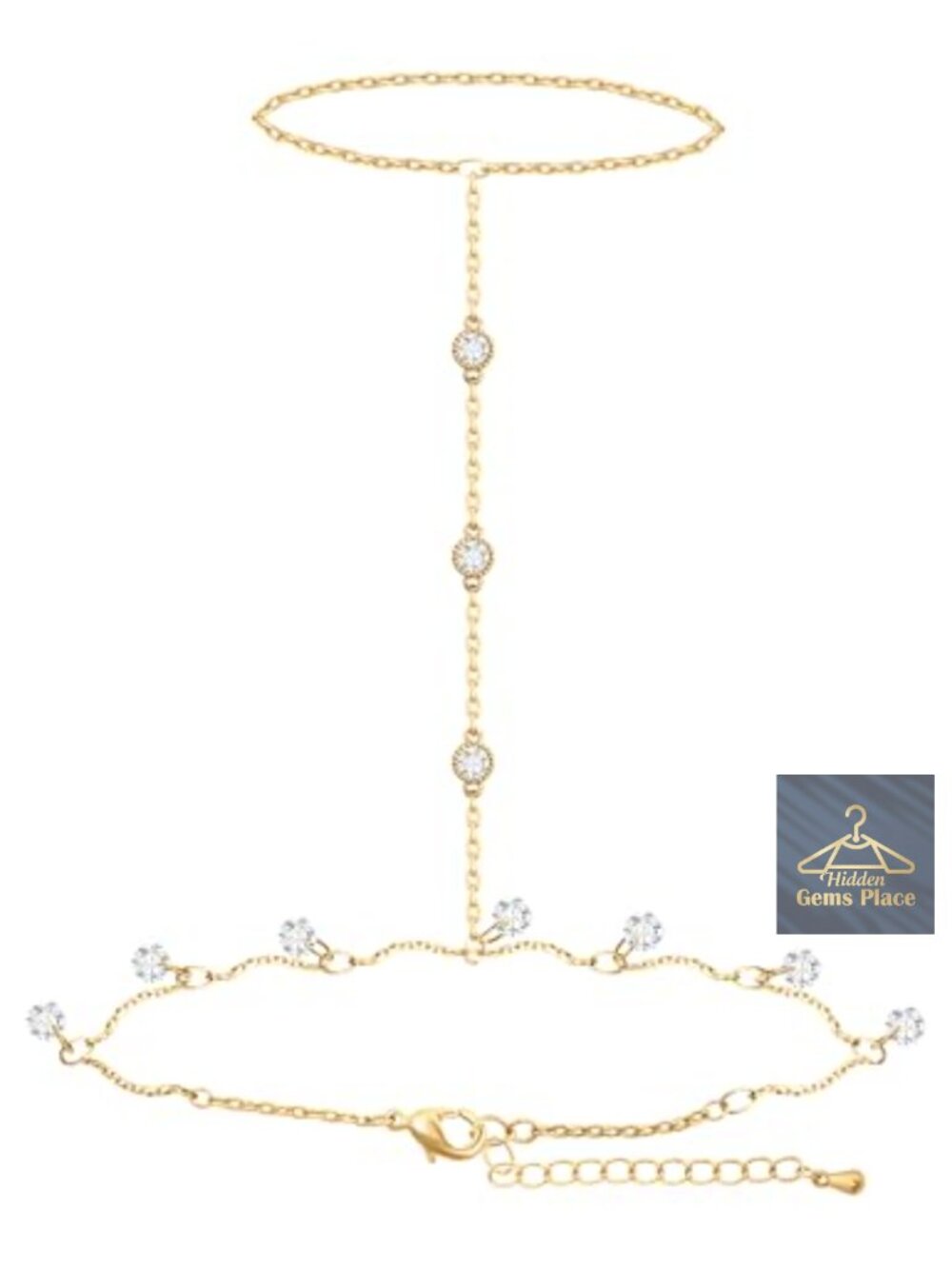 14K Gold Plated Handchain Slave Bracelet with Finger Ring